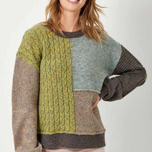 MYSTREE COLOR BLOCK MIXED WEAVE PULLOVER SWEATER - Picture 2 of 6